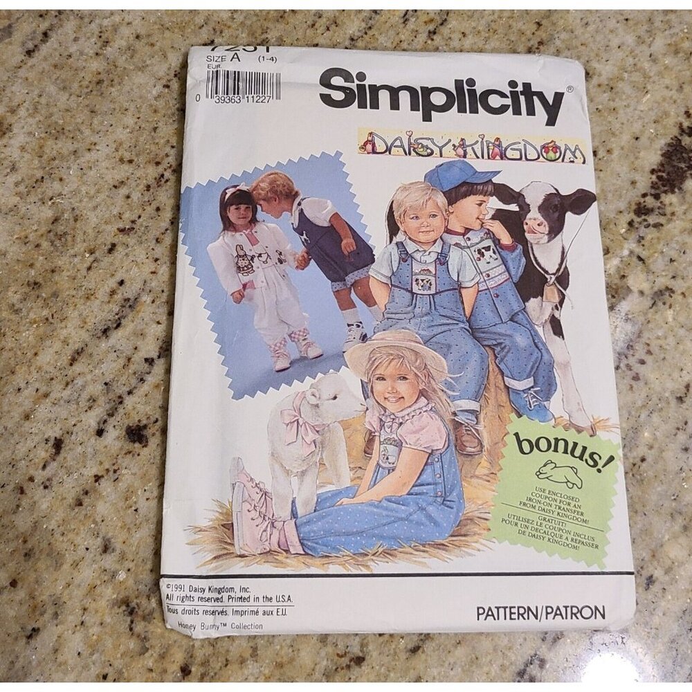 Simplicity 7251 Toddler Overalls Shortalls Jacket Sewing Pattern Size 1-4 Uncut